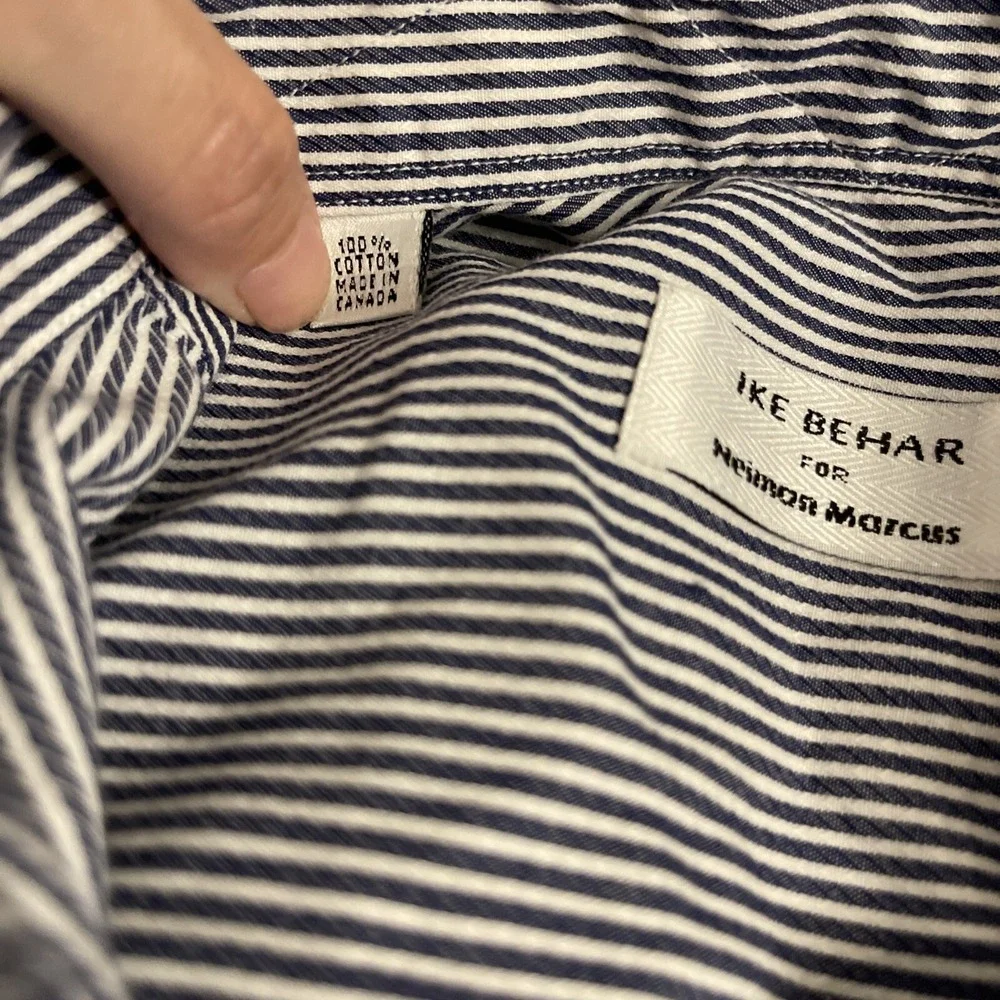 Ike Behar Neiman Marcus Mens French Cuff Pinstripe Dress Shirt cufflink Work‎